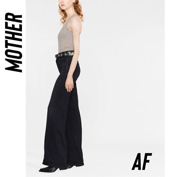 MOTHER THE HUSTLER ROLLER HEEL BLACK DENIM JEANS WASH IS PITCH NWT - Picture 3 of 9